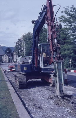 WSB Aarau Entfelderstrasse, alte Schienen, Apr. 1981