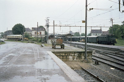 SBB, OC, Chavornay, SBB Ae 3/6 I, OC BDe 4/4 12 oder 13, Aufnahme 1969