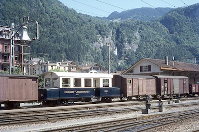 MIB, Bahnhof Meiringen, Akku-Triebwagen BDa 2/2 4, Aufnahme 1965