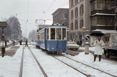 VBZ, Zürich bei der ETH (heute Station ETH/Universitätsspital), Tram 10, Aufnahme 1964