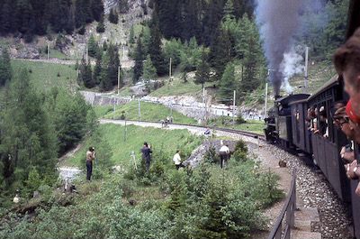 RhB Dampfzug vor Preda, Photographen, 1964