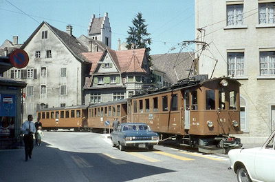 Frauenfeld-Wil-Bahn, Frauenfeld, Personenzug mit Triebwagen ABe 4/4 3, Aufnahme 1965