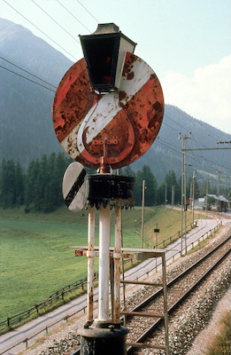 RhB, Cinuos-chel-Brail, Hipp'sche Wendescheibe (geschlossen), Aufnahme 1977