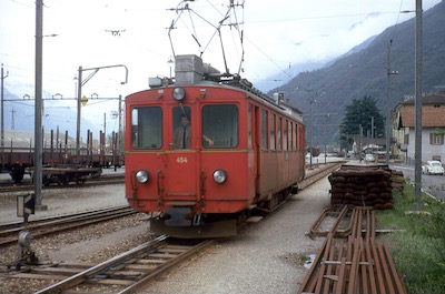 Bellinzona-Mesocco-Bahn, Castione-Arbedo, RhB ABDe 4/4 454, Aufnahme 1972