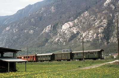 Bellinzona-Mesocco-Bahn, S. Vittore, RhB ABDe 4/4, Aufnahme 1972