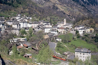 Bellinzona-Mesocco-Bahn, Soazza, AB ABe 4/4 41, Aufnahme 1972