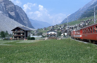 Brig-Visp-Zermatt-Bahn, Randa, Bergsturz, Aufnahme 1991