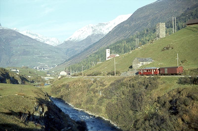 Furka-Oberalp-Bahn, Hospental, ABFhe 2/4, Aufnahme 1963