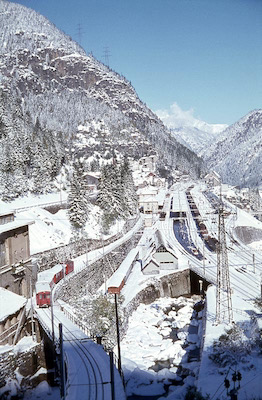 Furka-Oberalp-Bahn, Göschenen, HGe 2/2, Aufnahme 1970