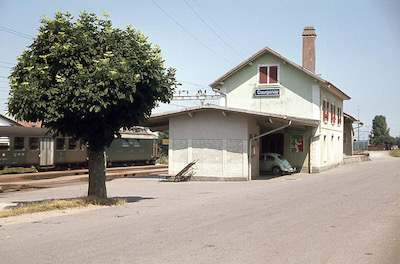 SBB, Station Courgenay, Personenzug mit Re 4/4 I, Aufnahme 1975