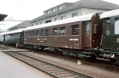 SBB, Lyss, Dampffahrt mit Speisewagen, Aufnahme 1972