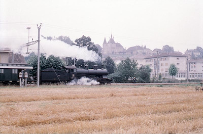 SBB, Avenches, Dampffahrt mit A 3/5, Aufnahme 1972