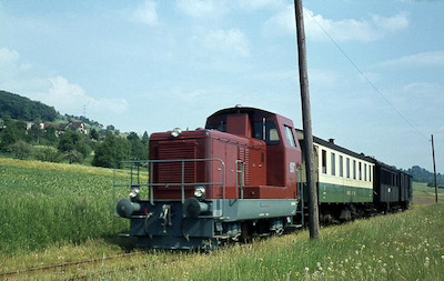 Sursee-Triengen-Bahn, Triengen, Diesellok Em 2/2 1, Aufnahme 1965