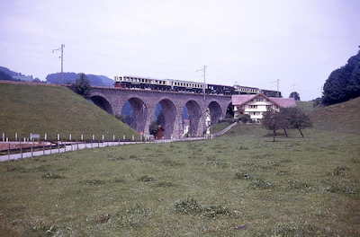 BT, Brunnadern-Neckertal, SOB Pendelzug mit ABe 4/4 71, Aufnahme 1973