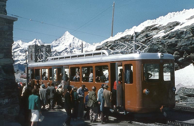 GGB, Gornergrat, Triebwagen Che 2/4 1771, Weisshorn, Aufnahme 1957