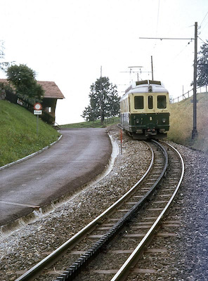 SGA, oberhalb Altstätten, Triebwagen ABDeh 4/4 8, Aufnahme 1973