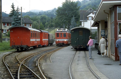 SGA, Altstätten Stadt, ABDeh 4/4 7 von Gais ankommend, Aufnahme 1993